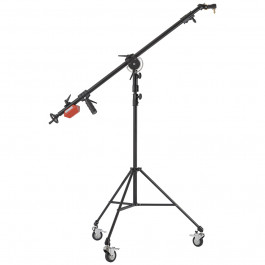 8.5' Articulating Telescopic Boom Arm and 7' Junior Double Riser Stand with Casters